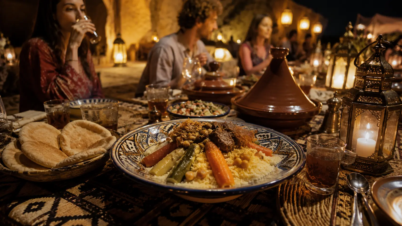 Close-up of Moroccan dinner served at Agafay Desert camp