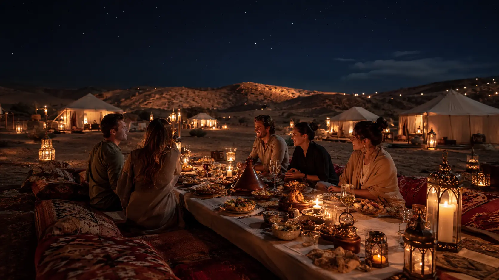 Agafay Desert camp dinner under the stars near Marrakech