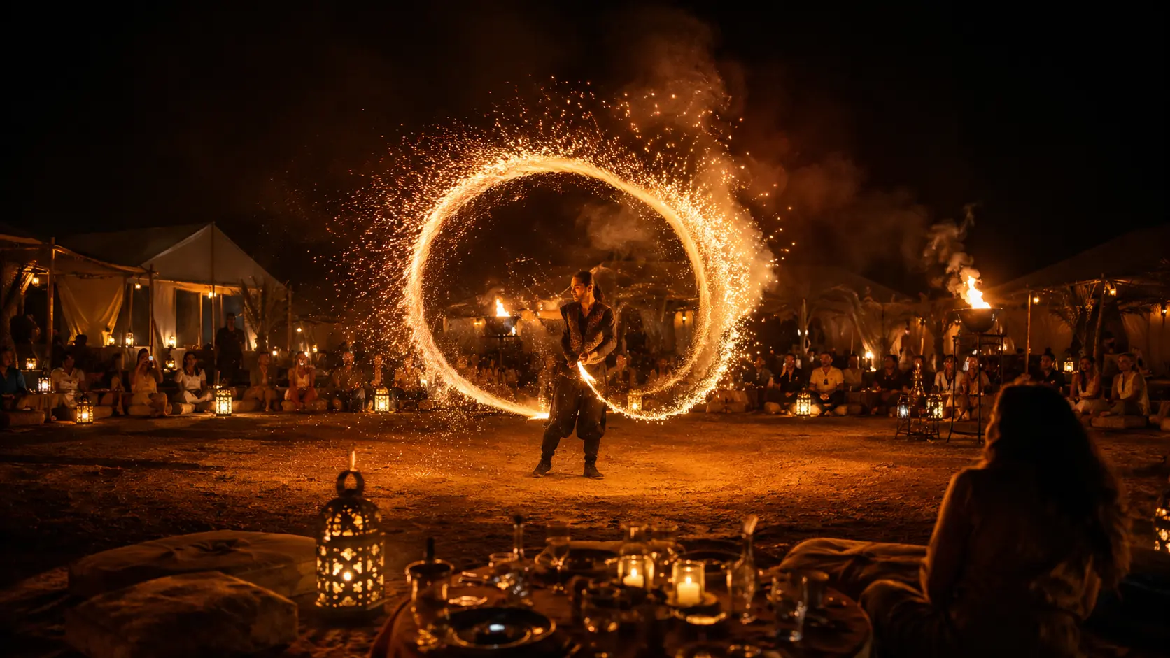 Fire show in Agafay Desert camp near Marrakech