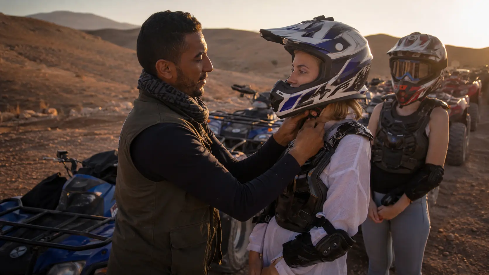 Safety briefing before quad biking in Agafay Desert